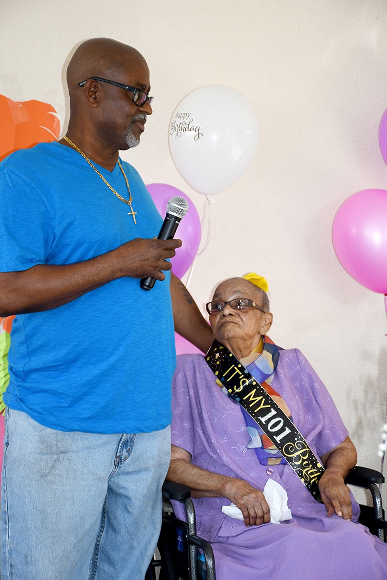 Ms Ina Connor listened to her son Lowell’s remarks at her 101st birthday at the Golden Age Home in West Bay on Saturday, 1st February 2020.