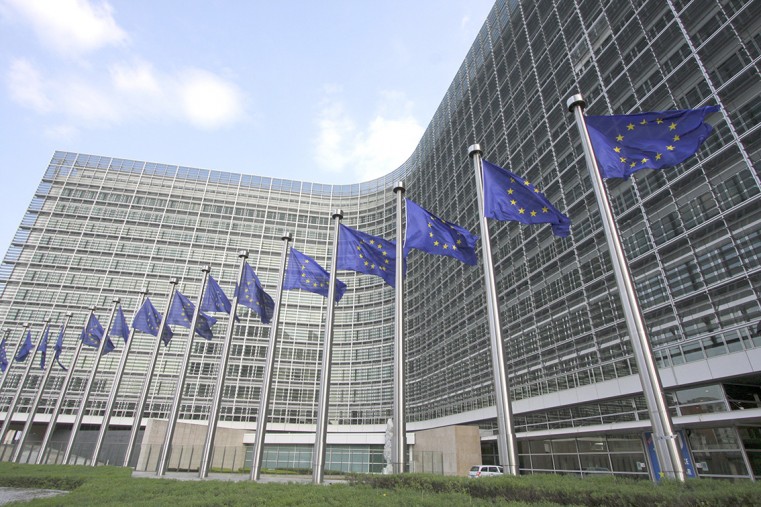 European Flags Front European Commission Headquarters