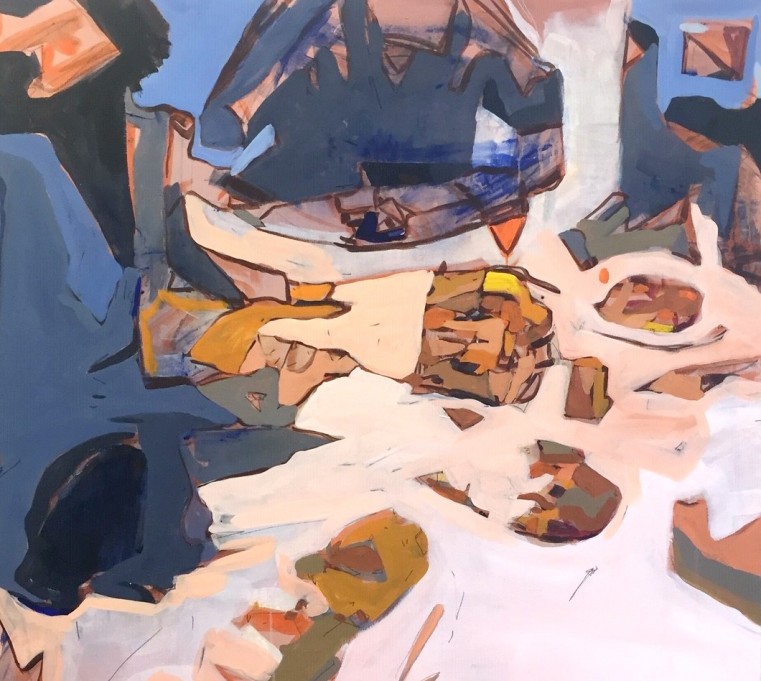 John Reno Jackson’s acrylic painting, part of a pair by the artist, addresses the themes of separation and reunion