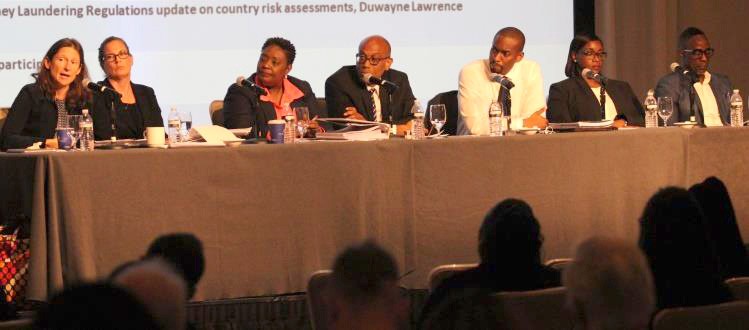 Government experts answered questions, from left: Justine Plenkiewicz, Elisabeth Lees, Kim France, Francis Arana, Duwayne Lawrence, Heather Smith, and Paul Inniss
