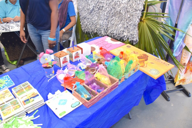 Some of the hand-made arts and crafts on display