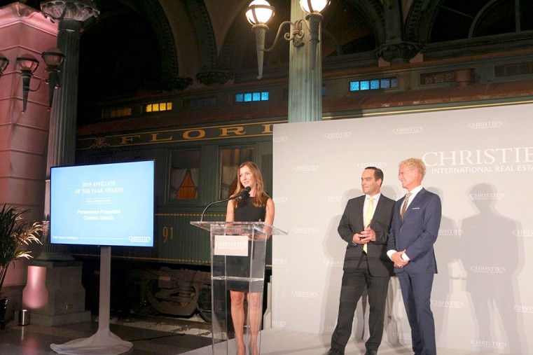 Sue Nickason accepts the award for Affiliate of the Year in the Small Market on behalf of Provenance Properties Cayman Islands at the awards ceremony held last week in Palm Beach, Florida as part of the Christie’s International Real Estate 2020 Annual Glo