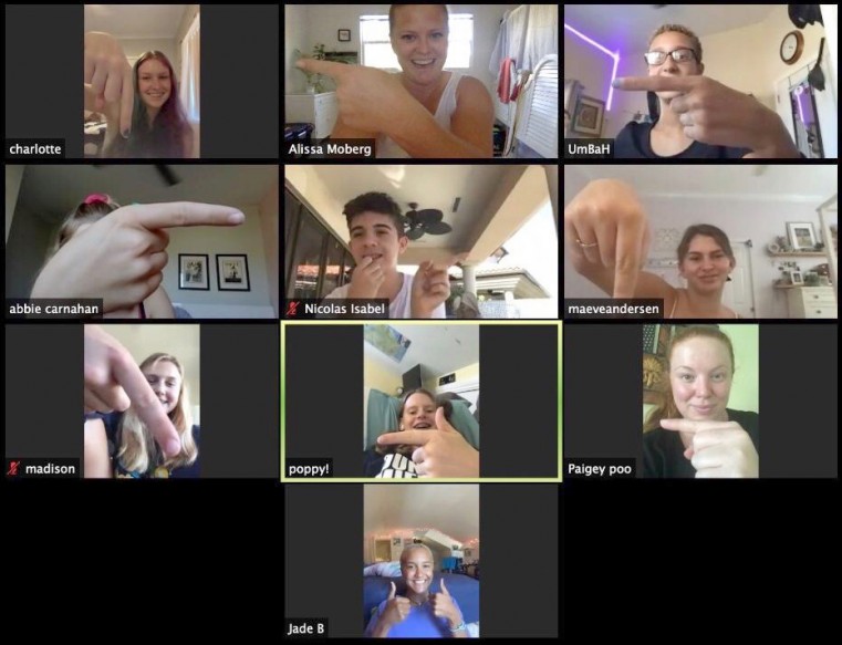 Jade at the bottom of this Zoom chat with her friends