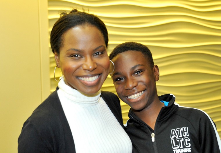 Christine Campbell and her son, Christian Campbell just before he had his head shaved