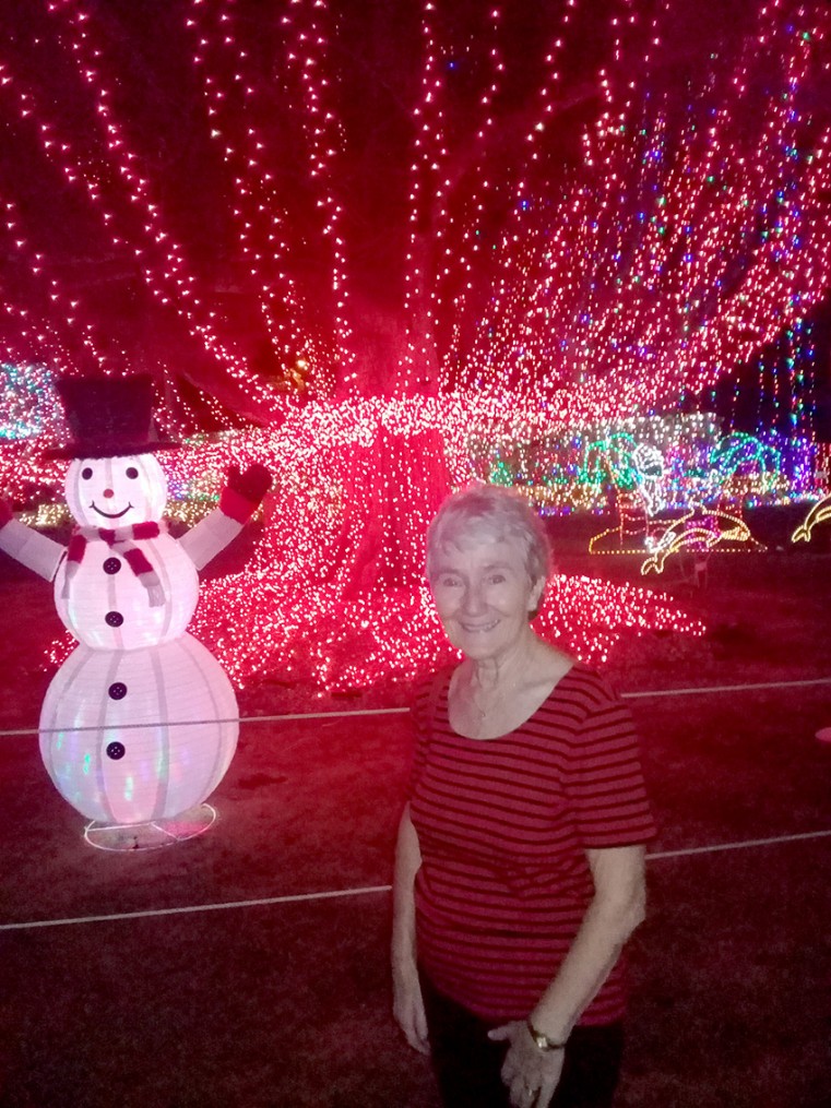 A guest enjoys the lights at the Rex Crighton Home on the 2019 National Trust for the Cayman Islands’ Christmas Lights Bus Tour