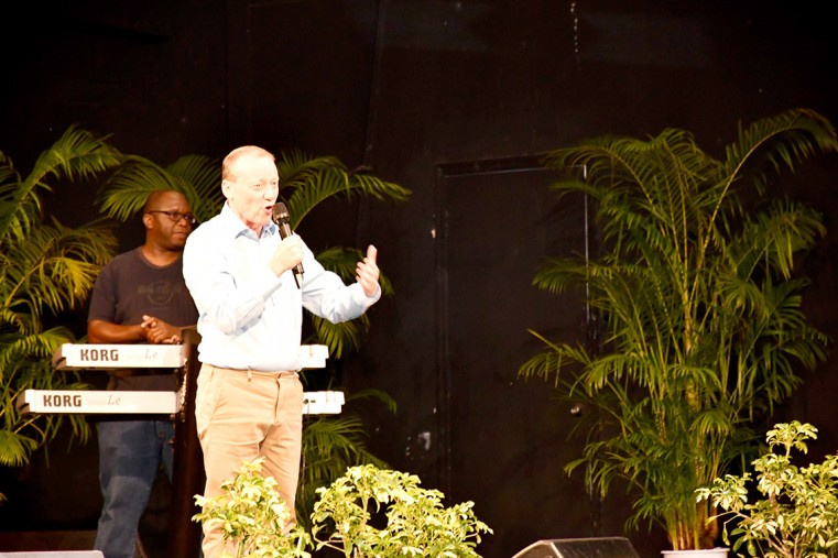 Governor Martyn Roper addresses the 2020 Seniors’ Christmas Social at the Lion’s Centre. Mrs Roper was also in attendance