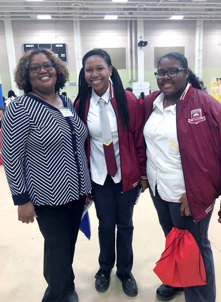 Career Services Advisor Tanya Johnson with students Michaela Robinson Kristen Ebanks