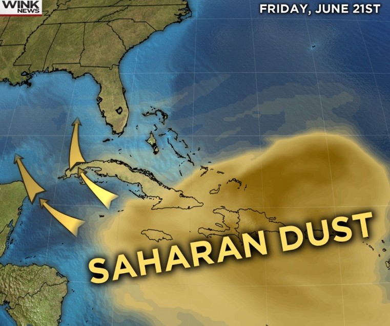 LARGE  SAHARAN DUST PLUME MOVING INTO CARIBBEAN