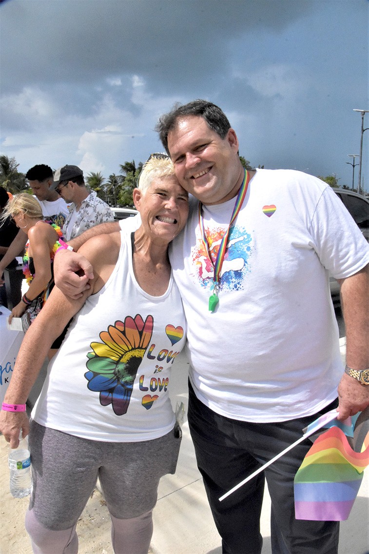 A big rainbow hug: Hon Wayne Panton and Tara Bush