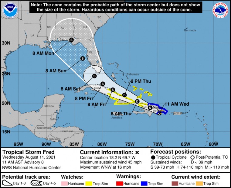 Tropical Storm Fred brings rain to the Northern Caribbean