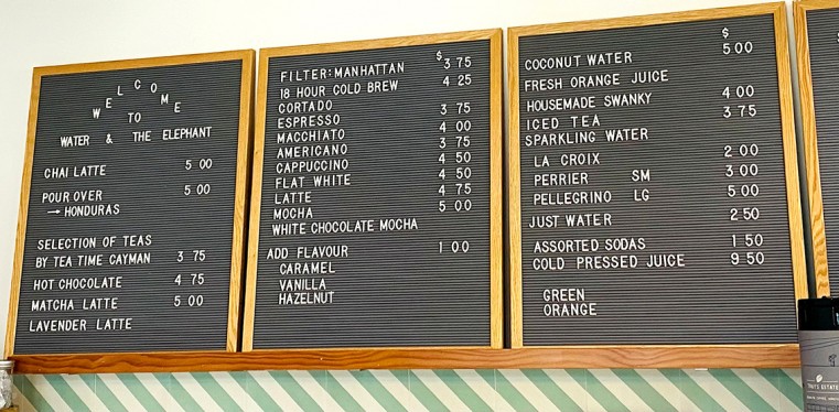 Water and the Elephant tea and coffee selection