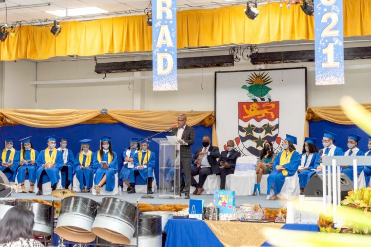 The platform party at the recent Layman Scott High School graduation ceremony