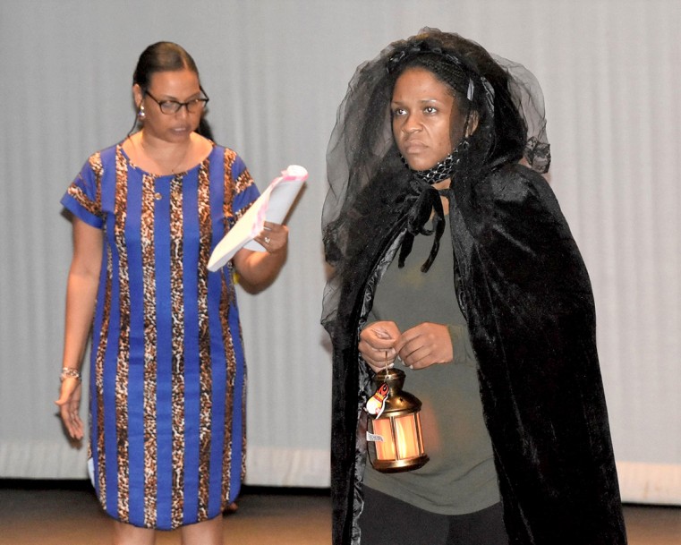 Catherine Tyson, the show’s Director, with Wendy Miller, the Enchantress who places a spell over the island