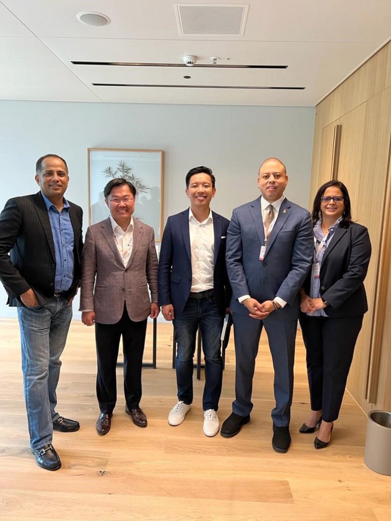 Minister of Financial Services and Commerce, the Hon. André Ebanks (fourth left), led the Cayman Islands delegation to Point Zero Forum in Switzerland, from 21 to 23 June. Also pictured are (from left