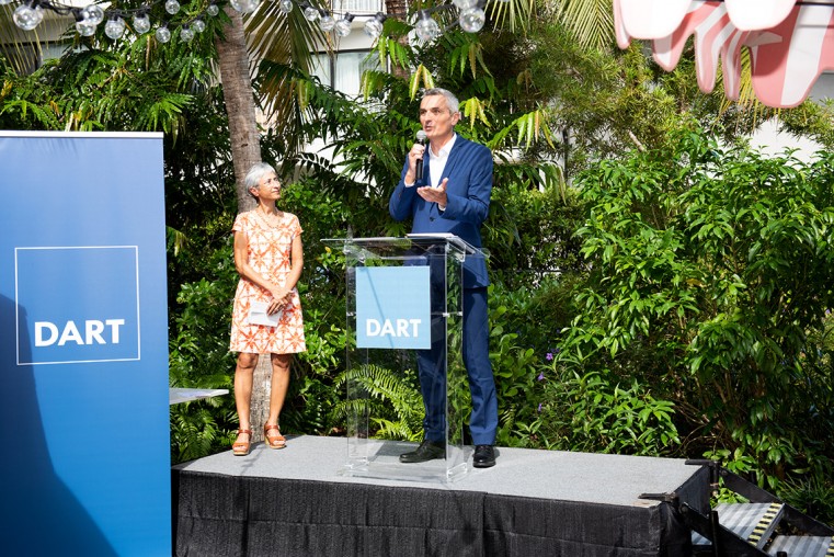 Dart’s President Real Estate Asset Management Justin Howe addresses the group of graduates at the training programme graduation celebration at Ms. Piper’s at Hampton by Hilton.