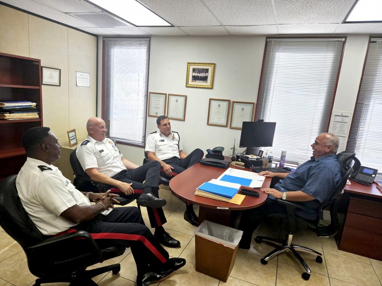Commissioner Walton, Superintendent Richard Barrow, Area Commander Chief Inspector Malcolm Kay meet with District Commissioner Tibbetts