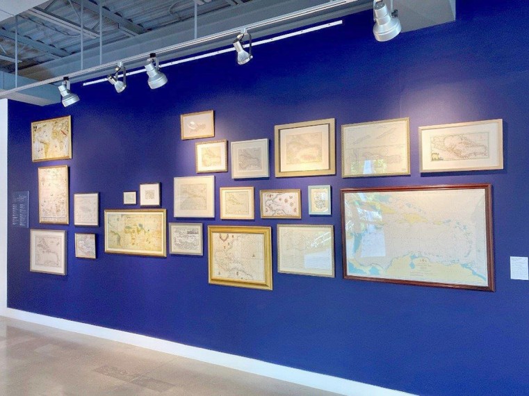 81 Degrees West, feature wall of historical maps