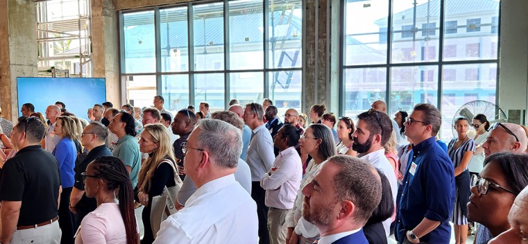 A crowd gathered for the ‘topping out’ ceremony of Phase 7 of Pavilion East on Thursday, 14th March.