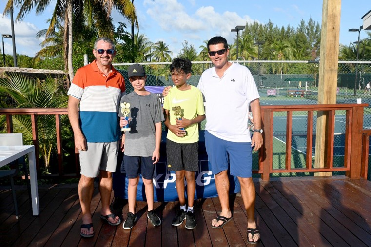 LEFT to RIGHT: Marc Gervais (TFCI President), Alex Johnson (U14 Runner Up), Aaron Rajamohan (U14 Winner), Filip Knezevic (Tournament Director)