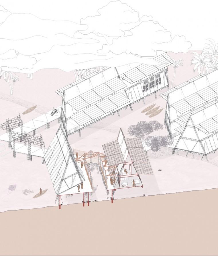 Proposal for a theoretical coastal development that foregoes concrete and steel, opting for bamboo and thatch instead. (Image courtesy of author)