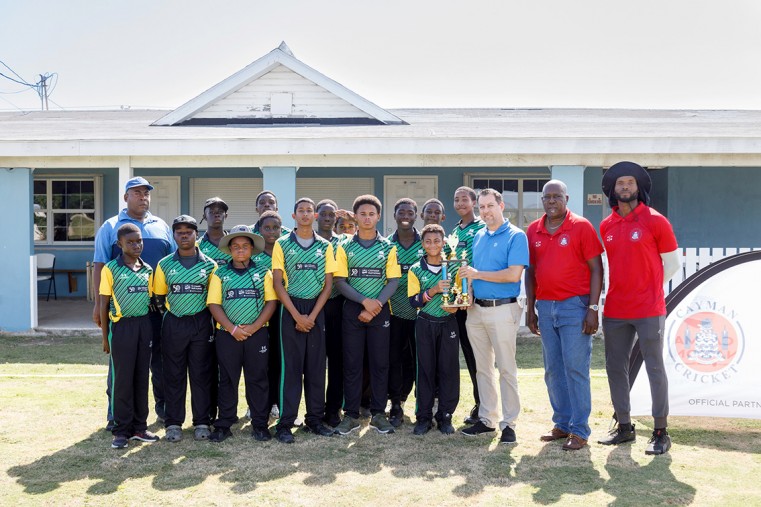 Cayman Academy Winners of U-15 Boys RALLY - Philip Jackson Cayman National, Courtney Myles Cayman Cricket President