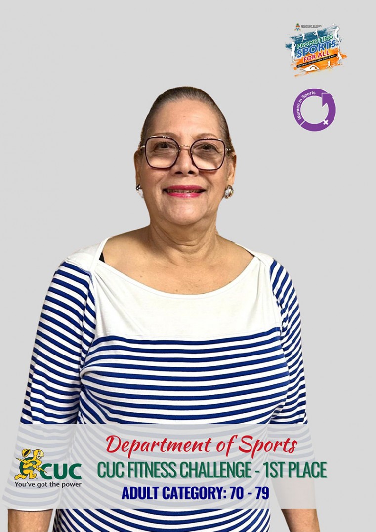 Department of Sports Fitness Challenge Winner Sponsored by CUC You’ve got the Power  Age Group Category 70-79 Eileen Nervik - DOS HUB 10AM Fitness Group