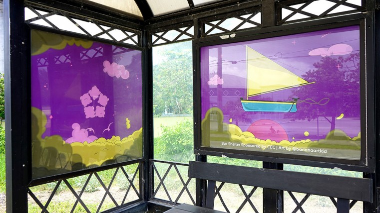 Artwork by Michael Mothen at Rotary Central Bus Shelter