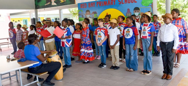 The Hon. Juliana-Connor-Connolly (2nd left) and the visiting delegation arrive at the John Gray High School on Friday afternoon.