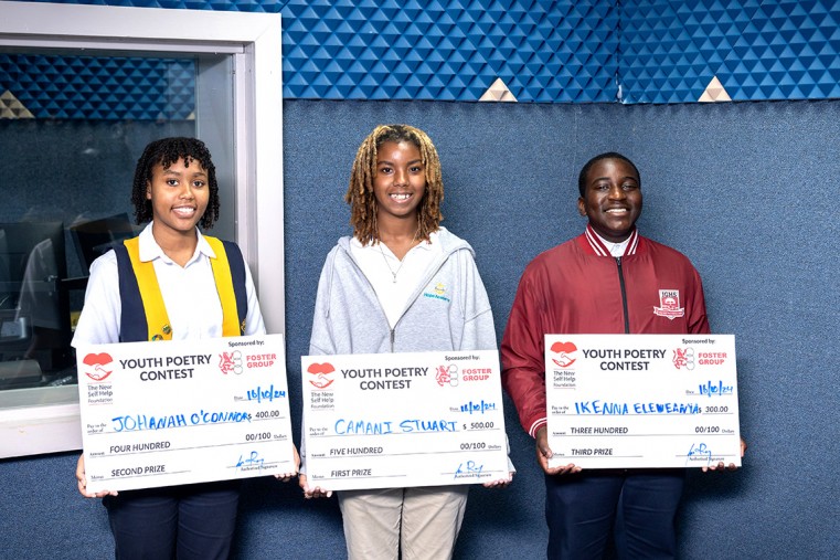 L-R Johanah O’Connor 2nd Place, Camani Stuart 1st Place and Ikenna Eleweanya 3rd Place