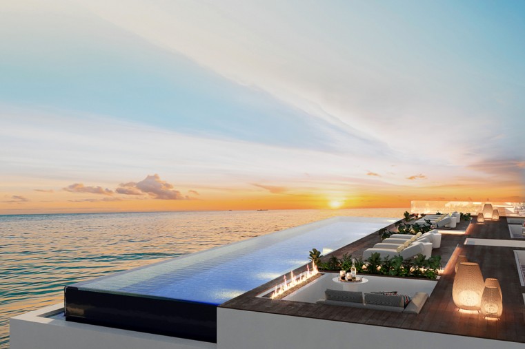 Rooftop pool view sunset