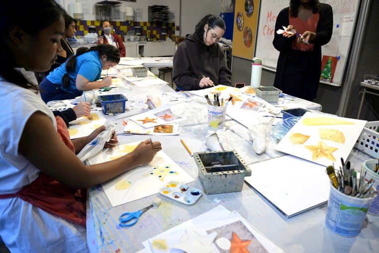 ‘Walkers Art Club Teens’ students work on the portfolios